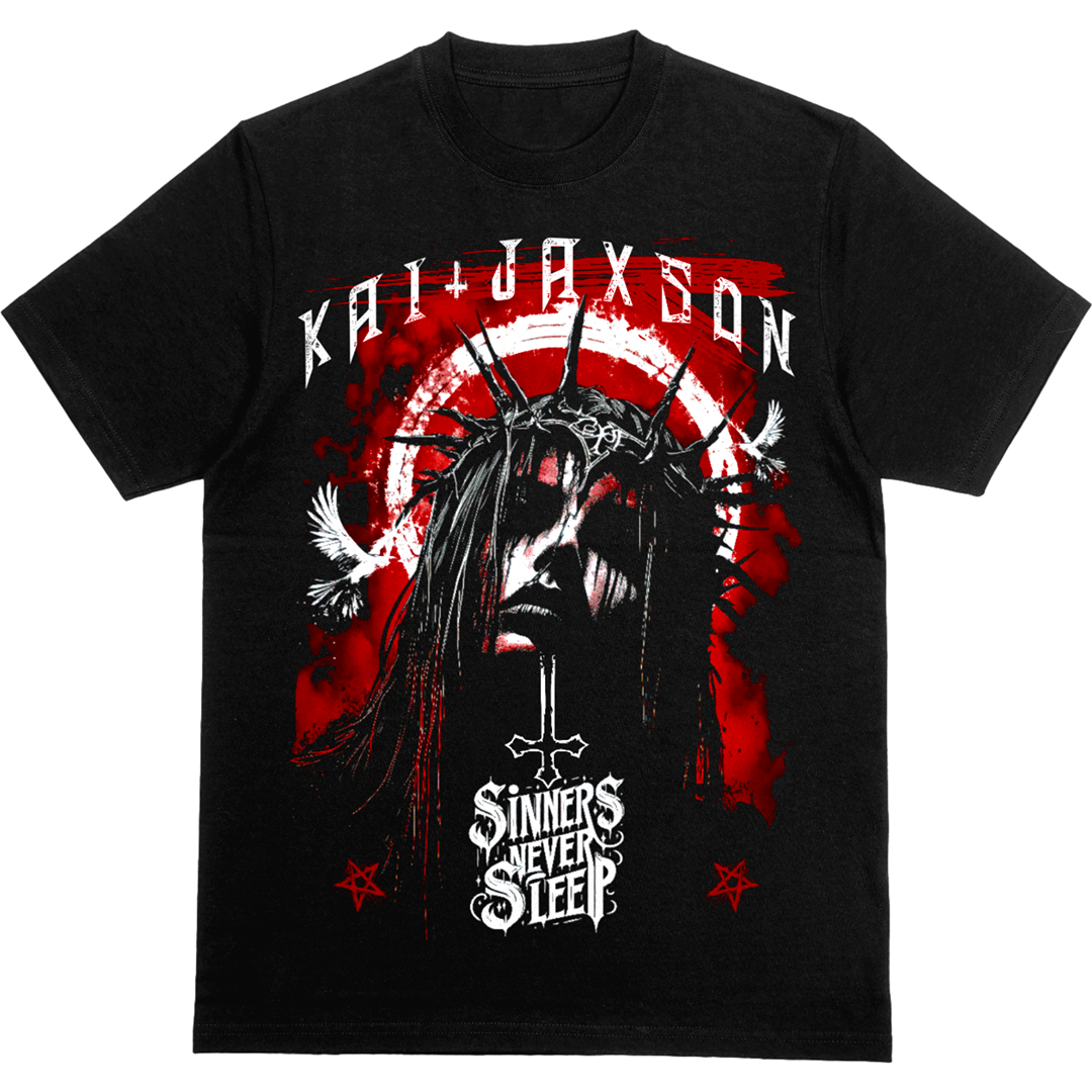 "Sinners Never Sleep" Oversized Fit Tee, Choice Of Either Front or Back Print