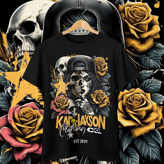"Skulls n Roses" Oversized Fit Front Print Tee
