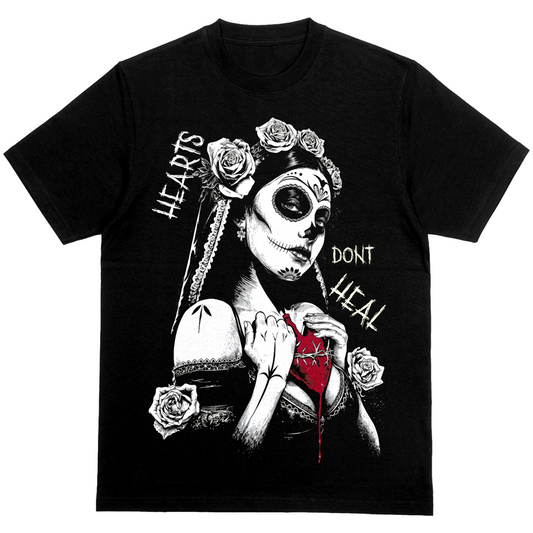 "Hearts Don't Heal" Oversized Fit Tee, Choice Of Either Front or Back Print