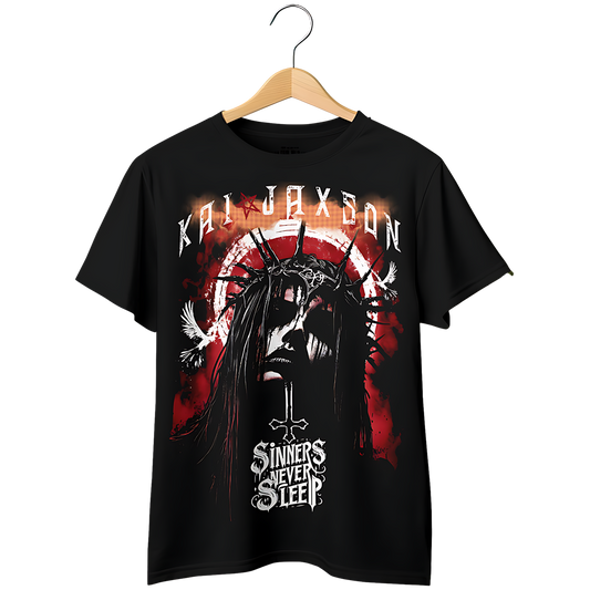 "Sinners Never Sleep" Oversized Fit Front Print Tee